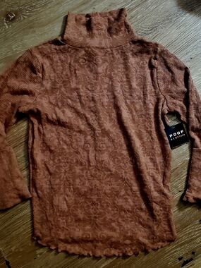 Womens Poof New York Rust Waffle Mockneck Longsleeve